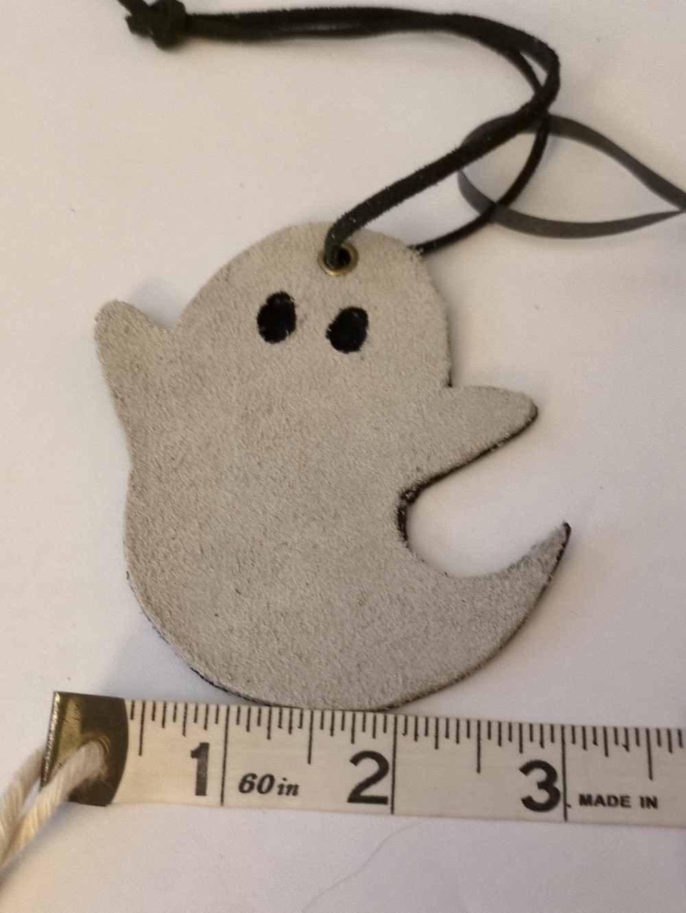 Artisan Handmade Genuine Suede Leather Ghost Bag Charm Stone Suede Black Leather - Picture 6 of 8